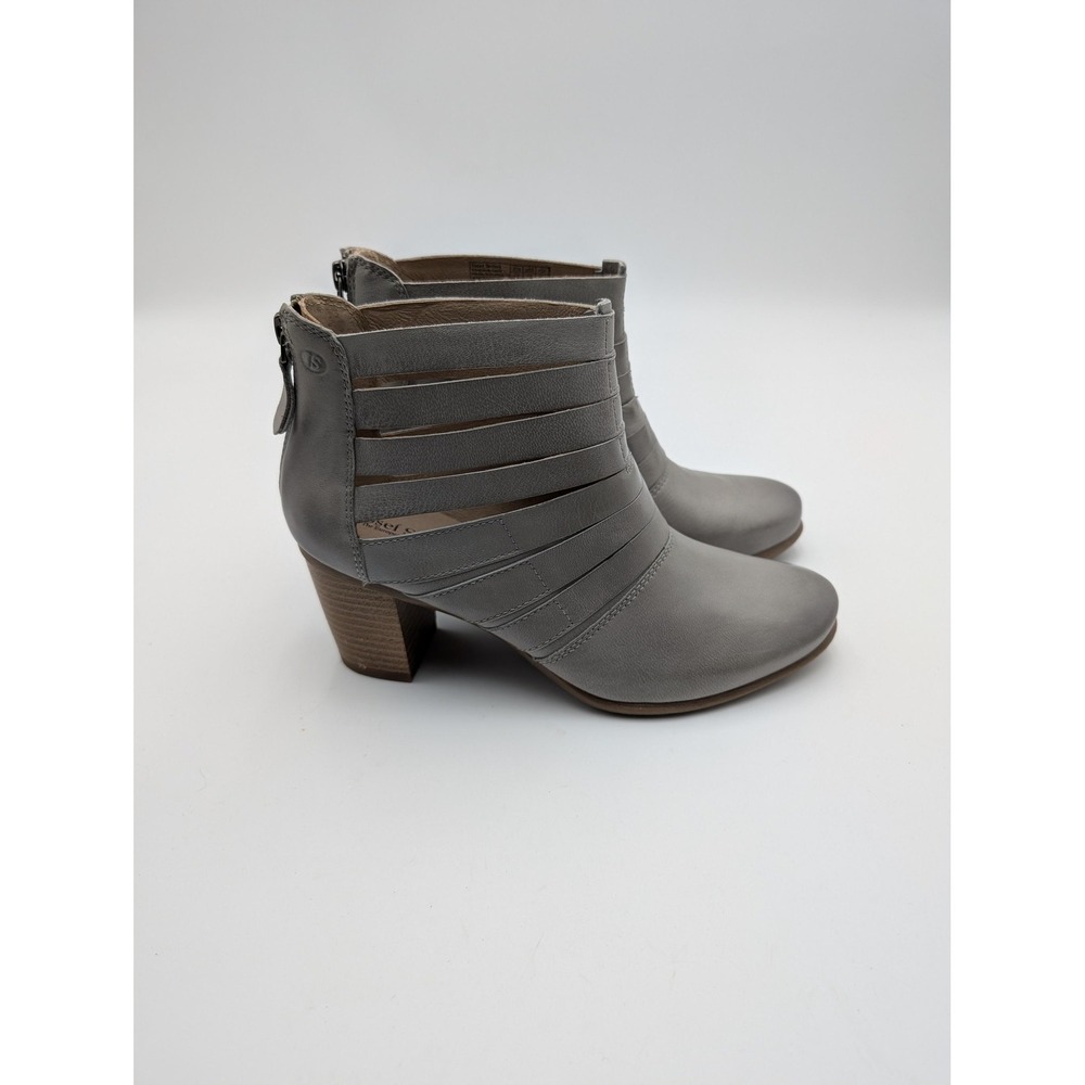 Josef Seibel Booties Womens Size‎ 6.5 Gray Leather Cutout Ankle Zip Heel 87901